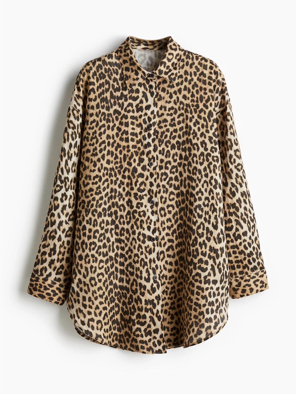 H&M 100% Linen Leopard Print Button Down Top
